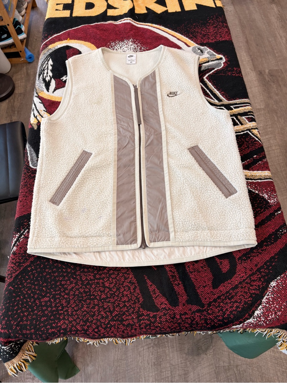 Nike Cream Sherpa Vest with Taupe Trim medium